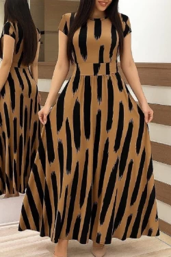 Kısa Kol Zebra Krep Elbise