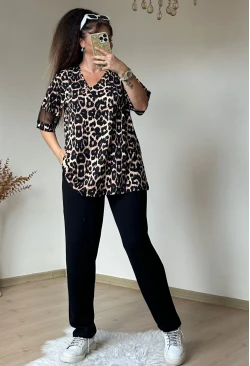 Kolları Tül Detaylı Leopar Takım