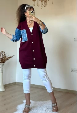 Kot Detaylı Hırka Bordo