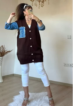 Kot Detaylı Hırka Kahve