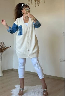 Kot Detaylı Hırka Krem