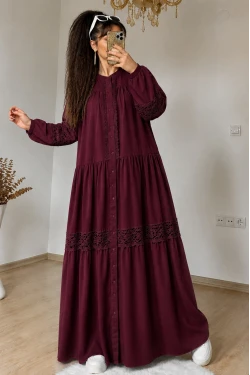 Lavinya Desen Güpür Elbise Bordo