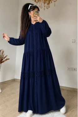 Lavinya Desen Güpür Elbise Lacivert