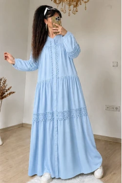 Lavinya Desen Güpür Elbise Mavi