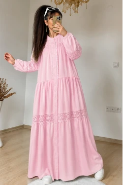 Lavinya Desen Güpür Elbise Pembe