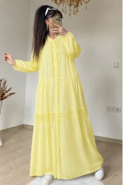Lavinya Desen Güpür Elbise Sarı