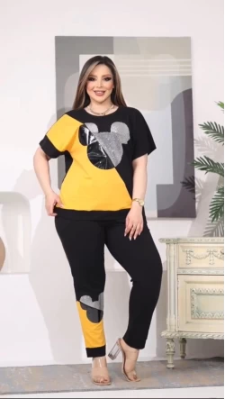 Micky Taşlı Eşofman Takımı Sarı