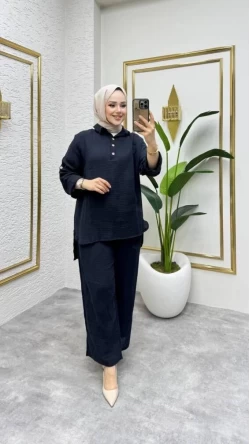 Müslin Pantolon Takım Siyah