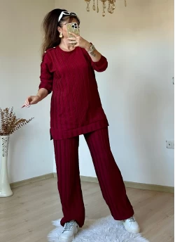 Omuz Gold Düğmeli Takım Bordo