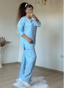 Omuz Gold Düğmeli Takım Mavi