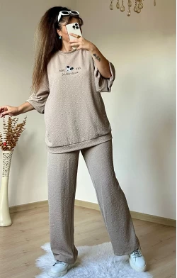 Ön Arka Mıcky Baskılı Takım Bej