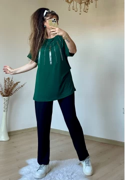 Ön Şerit Taşlı Takım Yeşil