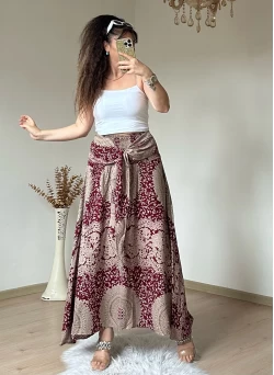 Otantik Desenli Etek Bordo