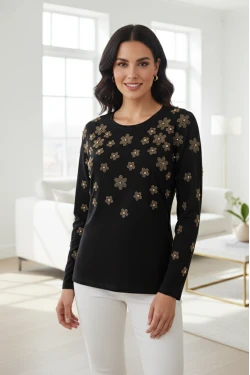 Papatya Gold Taşlı Bluz