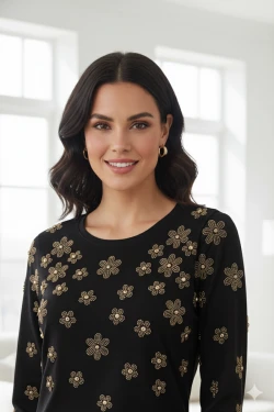 Papatya Gold Taşlı Bluz