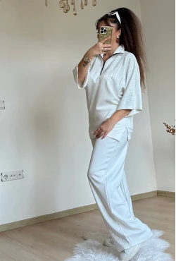Prenses Taşlı Takım Beyaz
