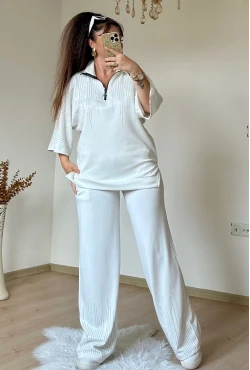Prenses Taşlı Takım Beyaz