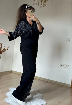 Prenses Taşlı Takım Sıyah