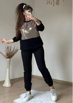Pul Detaylı Leopar Takım Siyah