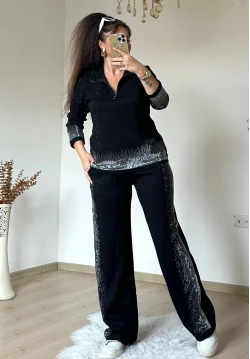 Romantik Taşlı Takım Siyah