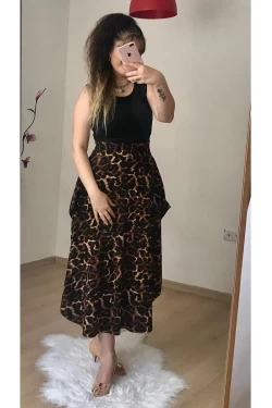 Sıfır Kol Üst Siyah Alt leopar Şalvar Elbise