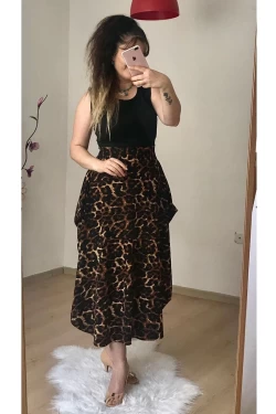 Sıfır Kol Üst Siyah Alt leopar Şalvar Elbise