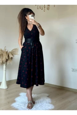 Sıfır Kol Yıldızlı Krep Elbise