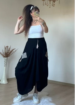 Siyah Nakış İslemelı Şalvar Etek