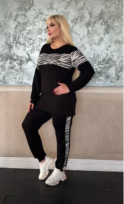 Siyah Uzun Kollu zebra şeritli takım