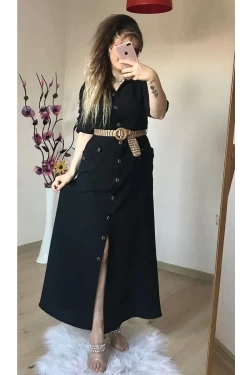 Spor Gömlek Elbise Siyah