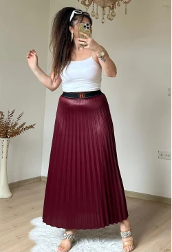 Spor Pileli Etek Bordo