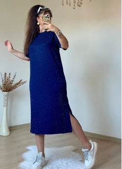 Taşlı Elbise Lacivert