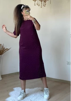 Taşlı Elbise Mürdüm