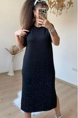 Taşlı Elbise Siyah