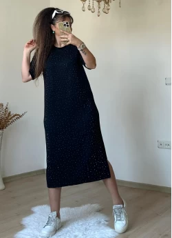 Taşlı Elbise Siyah