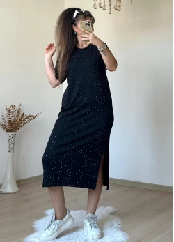 Taşlı Elbise Siyah