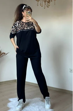Uzun Kol Yarım Leopar Desenlı Takım