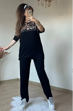Uzun Kol Yarım Leopar Desenlı Takım