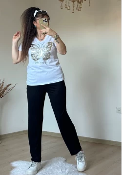 Varak Baskı Kelebek Takım Beyaz