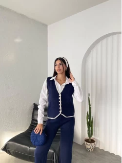 Yelekli Lacivert Triko Takım