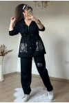 Kapuşonlu Pul Payetlı Takım Sıyah