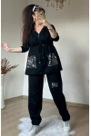 Kapuşonlu Pul Payetlı Takım Sıyah