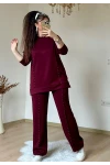 Ön Dikiş Aksesuarlı Takım Bordo