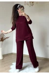 Ön Dikiş Aksesuarlı Takım Bordo