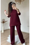 Ön Dikiş Aksesuarlı Takım Bordo