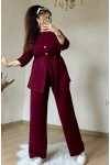 Bordo Gold Dugmelı 3 lü Takım