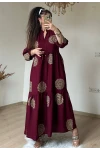 Simli İşlemeli Salaş Elbise Bordo