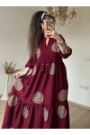 Simli İşlemeli Salaş Elbise Bordo
