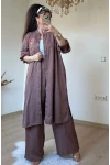 Yaka Nakış İşlemeli Takım Kahve