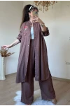 Yaka Nakış İşlemeli Takım Kahve